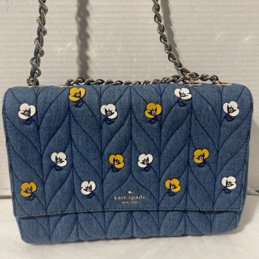 EUC Kate Spade New York Briar Lane Quilted Denim Applique Emelyn Handbag Purse - Picture 1 of 8